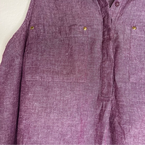 2/$30 Lane Bryant Linen Blend Purple Sleeveless Button Down Shirt - Picture 3 of 12